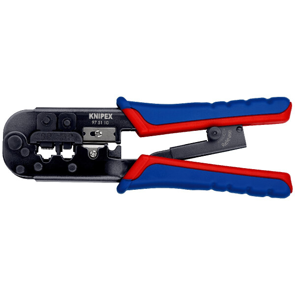 KNIPEX 97 51 10 Crimpzange für Westernstecker mit Mehrkomponenten-Hüllen brüniert 190 mm