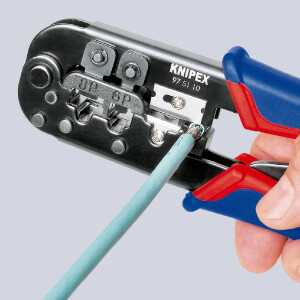 KNIPEX 97 51 10 Crimpzange für Westernstecker mit Mehrkomponenten-Hüllen brüniert 190 mm