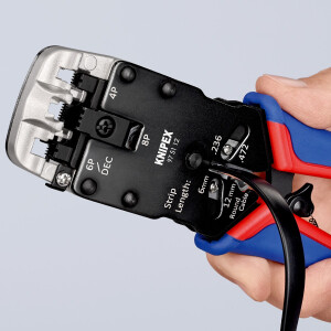 KNIPEX 97 51 12 Crimpzange für Westernstecker mit Mehrkomponenten-Hüllen brüniert 200 mm