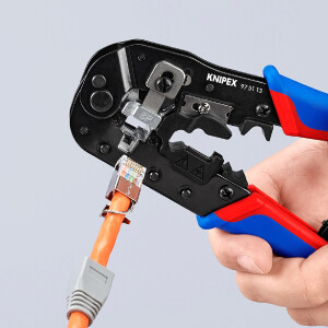 KNIPEX 97 51 13 SB Crimpzange für RJ45-Westernstecker mit Mehrkomponenten-Hüllen brüniert 190 mm