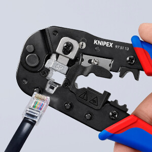 KNIPEX 97 51 13 SB Crimpzange für RJ45-Westernstecker mit Mehrkomponenten-Hüllen brüniert 190 mm