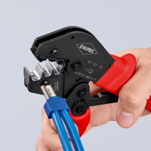 KNIPEX 97 52 18 Crimpzange auch für Zweihandbedienung mit rutschhemmendem Kunststoff überzogen brüniert 250 mm