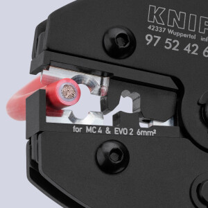KNIPEX 97 52 42 6 SB PreciForce® Crimpzange für MC4®-/MC4® Evo 2-Steckverbinder mit rutschhemmenden Kunststoff-Hüllen brüniert 220 mm
