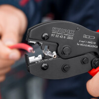 KNIPEX 97 52 42 6 SB PreciForce® Crimpzange für MC4®-/MC4® Evo 2-Steckverbinder mit rutschhemmenden Kunststoff-Hüllen brüniert 220 mm
