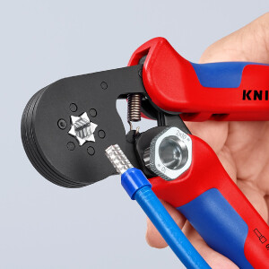 KNIPEX 97 53 14 Selbsteinstellende Crimpzange für Aderendhülsen mit Seiteneinführung mit Mehrkomponenten-Hüllen brüniert 180 mm