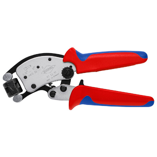 KNIPEX 97 53 19 Twistor® T Selbsteinstellende Crimpzange für Aderendhülsen mit drehbarem Crimpkopf mit Mehrkomponenten-Hüllen verchromt 200 mm