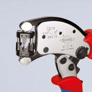 KNIPEX 97 53 19 Twistor® T Selbsteinstellende Crimpzange für Aderendhülsen mit drehbarem Crimpkopf mit Mehrkomponenten-Hüllen verchromt 200 mm
