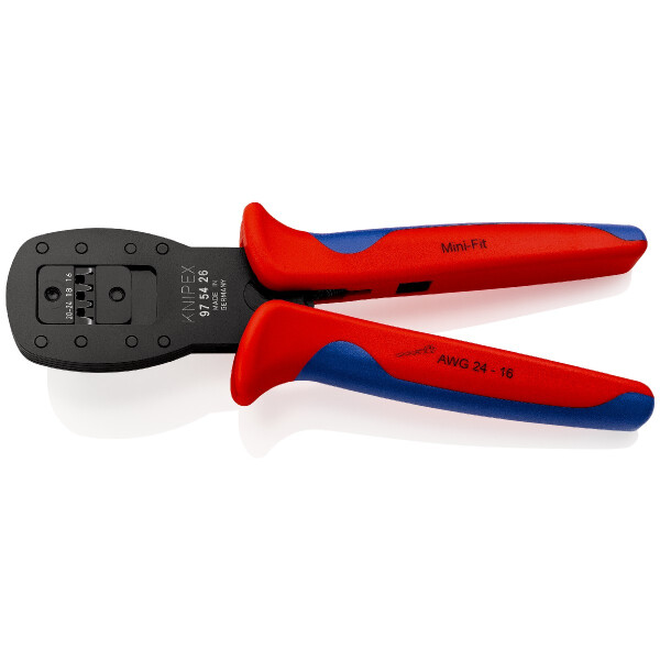 KNIPEX 97 54 26 Crimpzange für Miniaturstecker Parallelcrimp für Mini-Fit™ von Molex mit Mehrkomponenten-Hüllen brüniert 190 mm