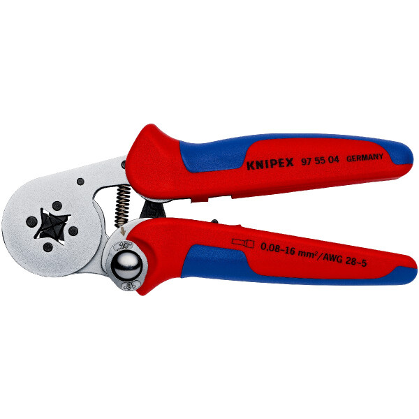 KNIPEX 97 55 04 Selbsteinstellende Crimpzange für Aderendhülsen mit Seiteneinführung mit Mehrkomponenten-Hüllen verchromt 180 mm