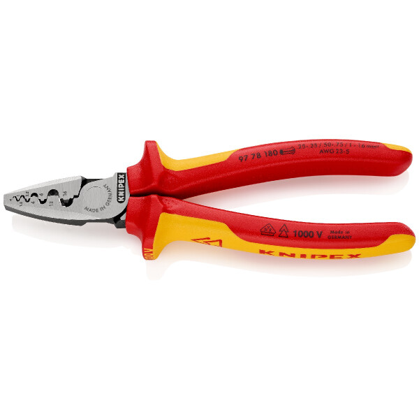KNIPEX 97 78 180 SB Crimpzange für Aderendhülsen isoliert mit Mehrkomponenten-Hüllen, VDE-geprüft 180 mm