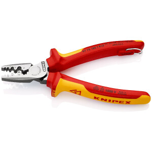 KNIPEX 97 78 180 T Crimpzange für Aderendhülsen isoliert mit Mehrkomponenten-Hüllen, VDE-geprüft; mit integrierter isolierter Befestigungsöse zum Anbringen einer Absturzsicherung 180 mm