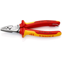 KNIPEX 97 78 180 T Crimpzange für Aderendhülsen isoliert mit Mehrkomponenten-Hüllen, VDE-geprüft; mit integrierter isolierter Befestigungsöse zum Anbringen einer Absturzsicherung 180 mm