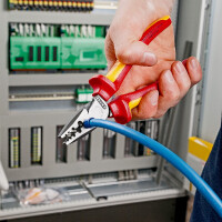 KNIPEX 97 78 180 T Crimpzange für Aderendhülsen isoliert mit Mehrkomponenten-Hüllen, VDE-geprüft; mit integrierter isolierter Befestigungsöse zum Anbringen einer Absturzsicherung 180 mm
