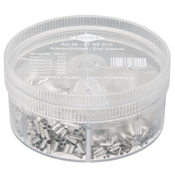 KNIPEX 97 99 910 Sortimentsboxen mit 1900 unisolierten Aderendhülsen 5 x Aderendhülsen Sets