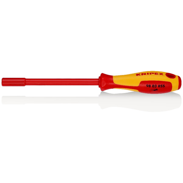 KNIPEX 98 03 055 Steckschlüssel mit Schraubendreher-Griff isoliert mit Mehrkomponenten-Hüllen, VDE-geprüft brüniert 232 mm