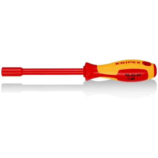 KNIPEX 98 03 07 Steckschlüssel mit Schraubendreher-Griff isoliert mit Mehrkomponenten-Hüllen, VDE-geprüft brüniert 237 mm