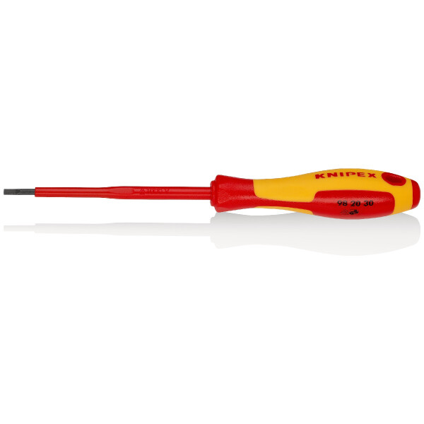 KNIPEX 98 20 30 Schraubendreher für Schlitzschrauben isolierender Mehrkomponenten-Griff, VDE-geprüft brüniert 202 mm