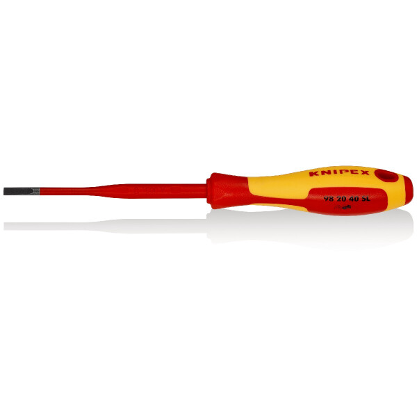 KNIPEX 98 20 40 SL Schraubendreher (Slim) für Schlitzschrauben isolierender Mehrkomponenten-Griff, VDE-geprüft brüniert 202 mm