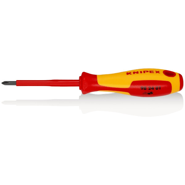 KNIPEX 98 24 01 Schraubendreher für Kreuzschlitzschrauben Phillips® isolierender Mehrkomponenten-Griff, VDE-geprüft brüniert 187 mm