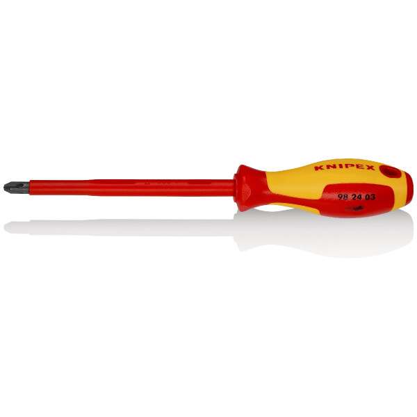 KNIPEX 98 24 03 Schraubendreher für Kreuzschlitzschrauben Phillips® isolierender Mehrkomponenten-Griff, VDE-geprüft brüniert 270 mm