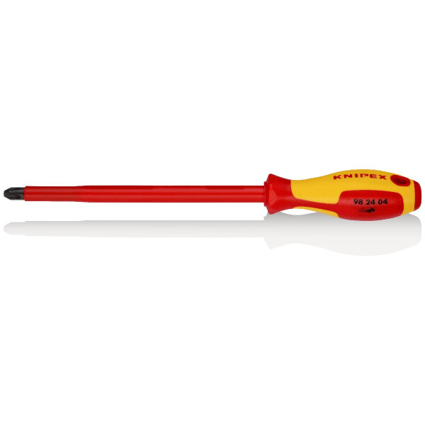 KNIPEX 98 24 04 Schraubendreher für Kreuzschlitzschrauben Phillips® isolierender Mehrkomponenten-Griff, VDE-geprüft brüniert 320 mm