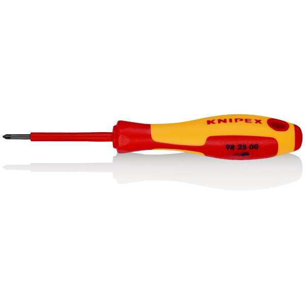 KNIPEX 98 25 00 Schraubendreher für Kreuzschlitzschrauben Pozidriv® isolierender Mehrkomponenten-Griff, VDE-geprüft brüniert 162 mm