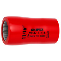 KNIPEX 98 47 11/16" Steckschlüsseleinsatz (Doppel-Sechskant) mit Innenvierkant 1/2" 55 mm
