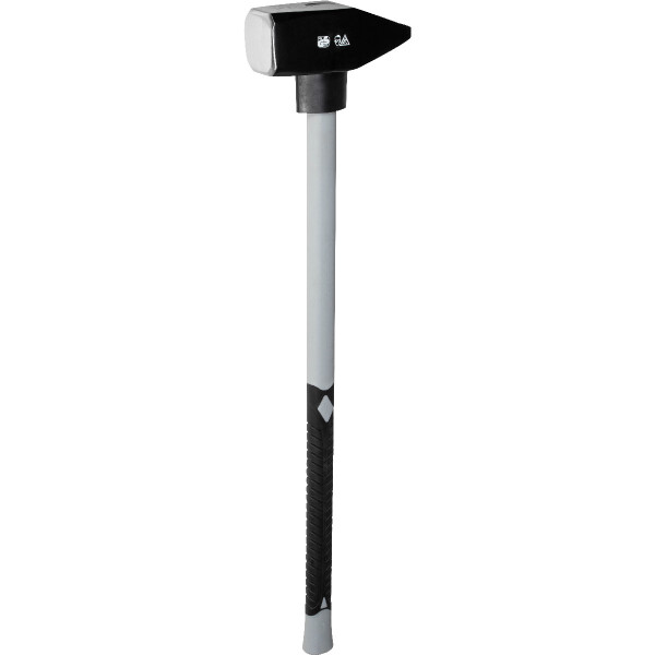 Ruthe 3050027119 Vorschlaghammer Fiberglas, 90 cm VPA-GS geprüft, aus Qualitätsstahl, Kopf schwarz lackiert, im Gesenk geschmiedet, gehärtet und angelassen, Rostschutz durch Pulverlackierung, Bahn und Pinne geschliffen, Stiel Fiberglas in grau/schwarz (PA