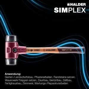 SIMPLEX-Schonhammer, Gummikomposition; mit Tempergussgehäuse und hochwertigem Holzstiel | D=40 mm | 3002.040
