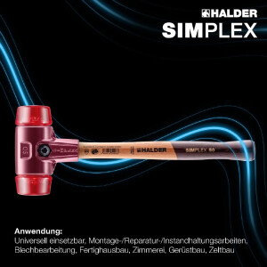 SIMPLEX-Schonhammer, Plastik; mit Tempergussgehäuse und hochwertigem Holzstiel | D=40 mm | 3006.040