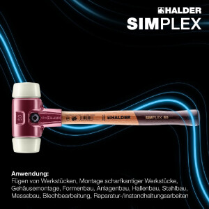 SIMPLEX-Schonhammer, Nylon; mit Tempergussgehäuse und hochwertigem Holzstiel | D=60 mm | 3008.060