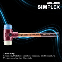 SIMPLEX-Schonhammer, TPE-soft / Nylon; mit Tempergussgehäuse und hochwertigem Holzstiel | D=40 mm | 3018.040