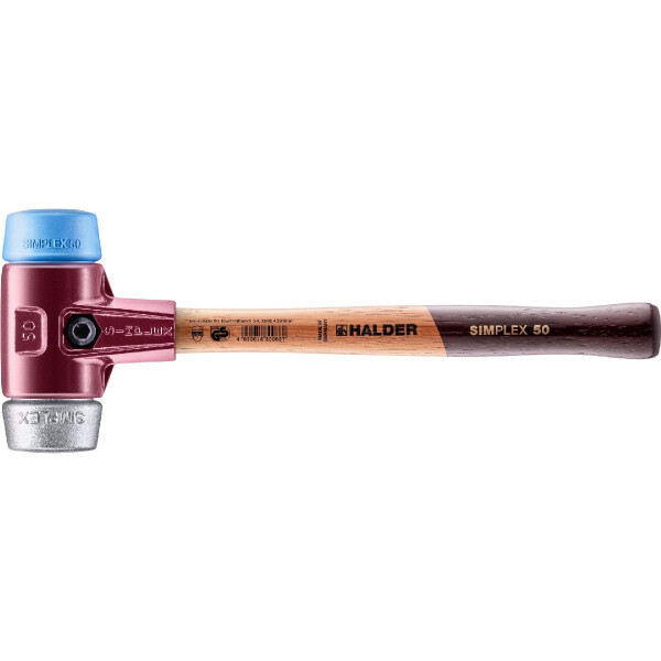 SIMPLEX-Schonhammer, TPE-soft / Weichmetall; mit Tempergussgehäuse und hochwertigem Holzstiel | D=50 mm | 3019.050