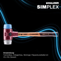 SIMPLEX-Schonhammer, TPE-soft / Weichmetall; mit Tempergussgehäuse und hochwertigem Holzstiel | D=50 mm | 3019.050