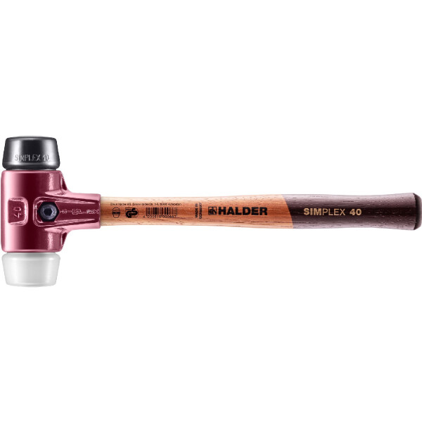 SIMPLEX-Schonhammer, Gummikomposition / Superplastik; mit Tempergussgehäuse und hochwertigem Holzstiel | D=40 mm | 3027.040
