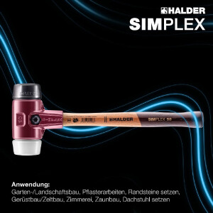 SIMPLEX-Schonhammer, Gummikomposition / Superplastik; mit Tempergussgehäuse und hochwertigem Holzstiel | D=40 mm | 3027.040