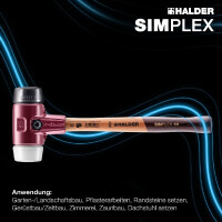 SIMPLEX-Schonhammer, Gummikomposition / Superplastik; mit Tempergussgehäuse und hochwertigem Holzstiel | D=40 mm | 3027.040
