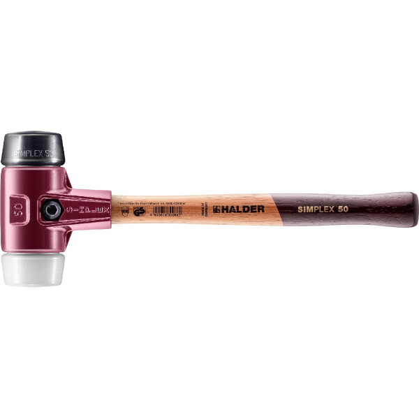 SIMPLEX-Schonhammer, Gummikomposition / Superplastik; mit Tempergussgehäuse und hochwertigem Holzstiel | D=50 mm | 3027.050