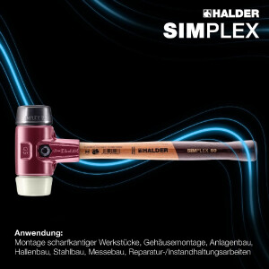 SIMPLEX-Schonhammer, Gummikomposition / Nylon; mit Tempergussgehäuse und hochwertigem Holzstiel | D=40 mm | 3028.040