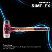 SIMPLEX-Schonhammer, Gummikomposition / Weichmetall; mit Tempergussgehäuse und hochwertigem Holzstiel | D=80 mm | 3029.080