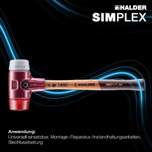 SIMPLEX-Schonhammer, TPE-mid / Plastik; mit Tempergussgehäuse und hochwertigem Holzstiel | D=50 mm | 3036.050