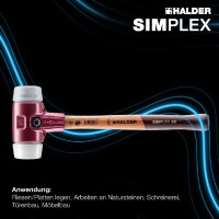 SIMPLEX-Schonhammer, TPE-mid / Superplastik; mit Tempergussgehäuse und hochwertigem Holzstiel | D=50 mm | 3037.050