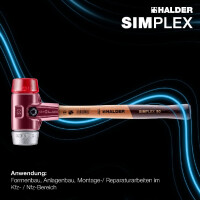 SIMPLEX-Schonhammer, Plastik / Weichmetall; mit Tempergussgehäuse und hochwertigem Holzstiel | D=30 mm | 3069.030