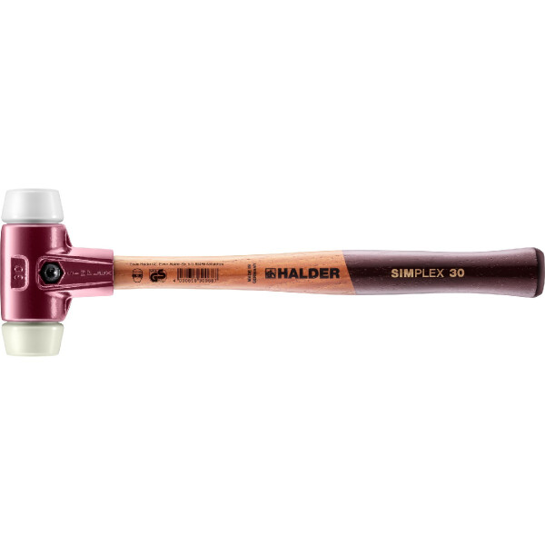 SIMPLEX-Schonhammer, Superplastik / Nylon; mit Tempergussgehäuse und hochwertigem Holzstiel | D=30 mm | 3078.030