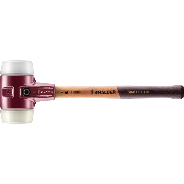 SIMPLEX-Schonhammer, Superplastik / Nylon; mit Tempergussgehäuse und hochwertigem Holzstiel | D=80 mm | 3078.080