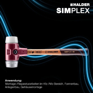SIMPLEX-Schonhammer, Superplastik / Weichmetall; mit Tempergussgehäuse und hochwertigem Holzstiel | D=80 mm | 3079.080
