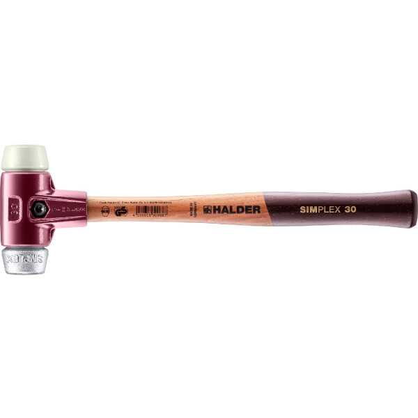 SIMPLEX-Schonhammer, Nylon / Weichmetall; mit Tempergussgehäuse und hochwertigem Holzstiel | D=30 mm | 3089.030