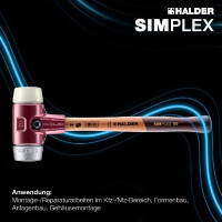 SIMPLEX-Schonhammer, Nylon / Weichmetall; mit Tempergussgehäuse und hochwertigem Holzstiel | D=60 mm | 3089.060