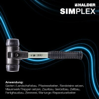 SIMPLEX-Schonhammer, Gummikomposition; mit verstärktem Tempergussgehäuse und Fiberglasstiel | D=50 mm | 3702.050