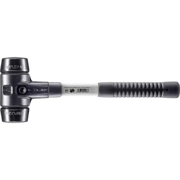 SIMPLEX-Schonhammer, Gummikomposition; mit verstärktem Tempergussgehäuse und Fiberglasstiel | D=60 mm | 3702.060